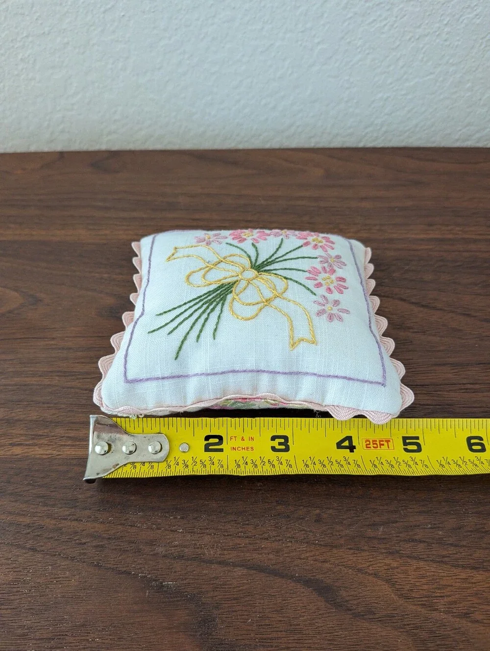 Vintage Miniature HandEmbroidered Floral Pillow 4.5